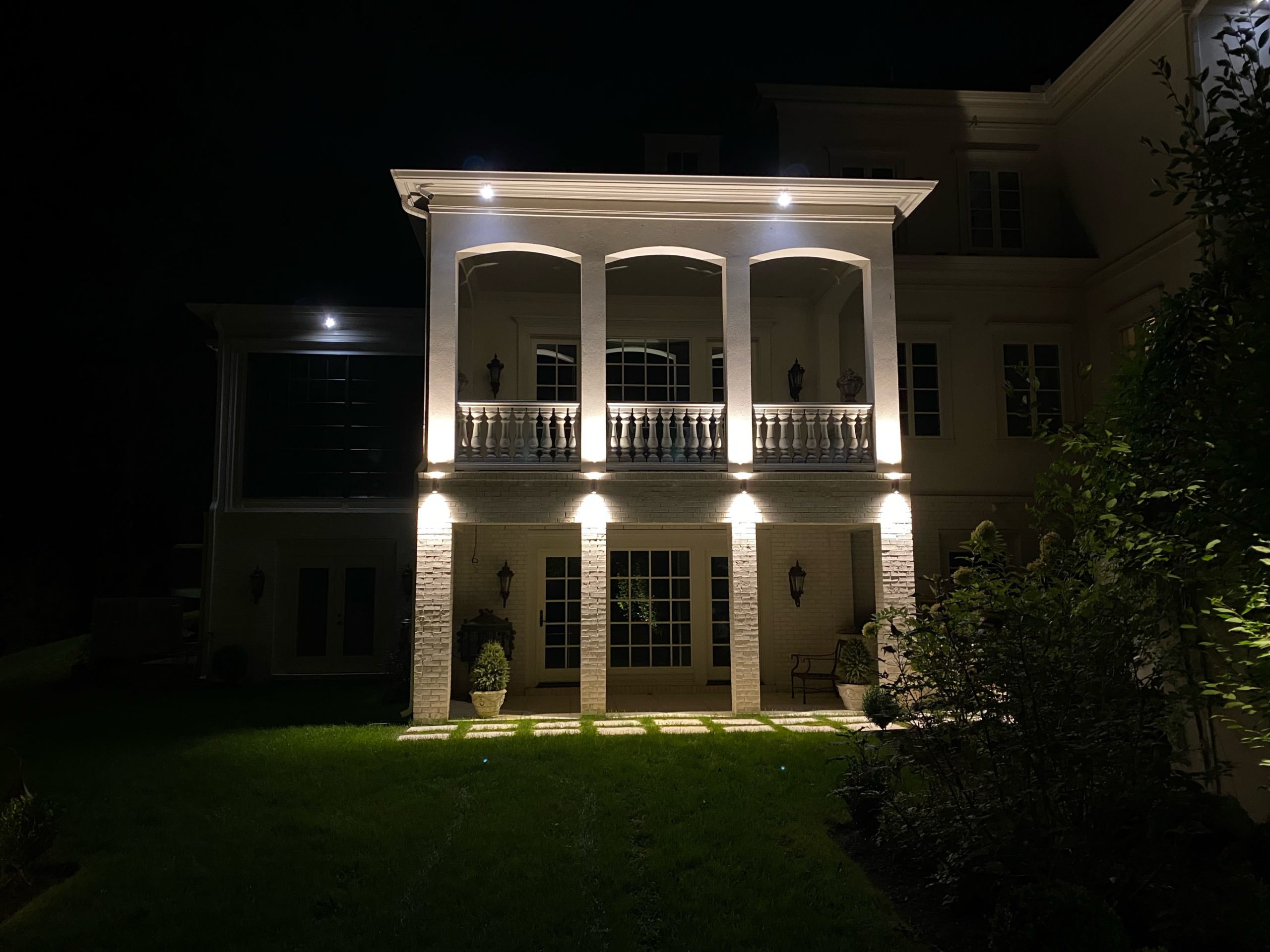 Mezzanine with pillars illuminated at night