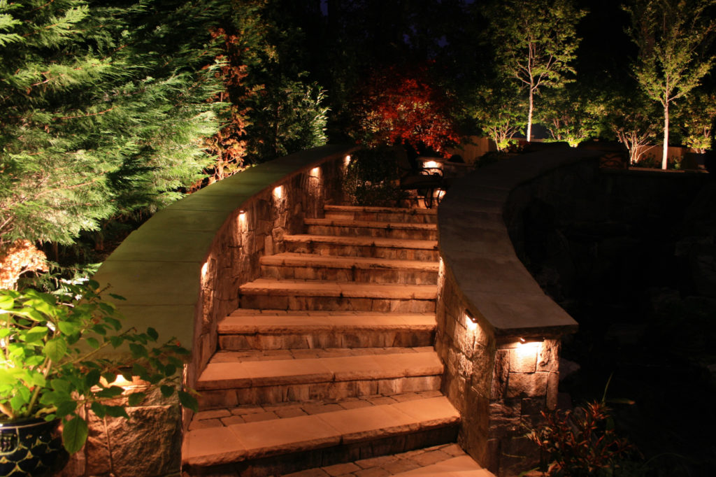 garden stairs with lights